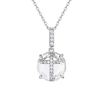 La Lumina Silver-Plated Cubic Zirconia Accent Cross Pendant Necklace