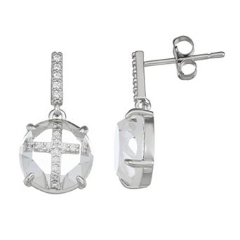 La Lumina Silver-Plated Cubic Zirconia Accent Cross Earrings
