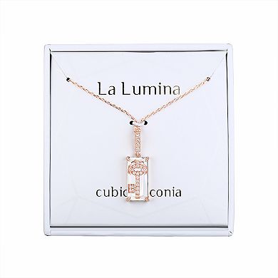La Lumina 14k Rose Gold Cubic Zirconia Accent Key Pendant Double Chain Necklace 