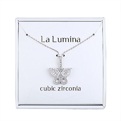 La Lumina Silver-Plated Cubic Zirconia Accent Butterfly Pendant Necklace