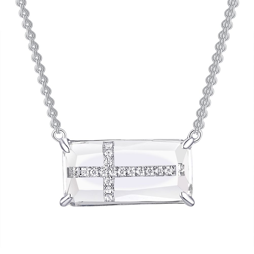 La Lumina Silver-Plated Cubic Zirconia Accent Double Chain Cross