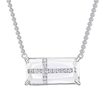 La Lumina Silver-Plated Cubic Zirconia Accent Double Chain Cross Necklace