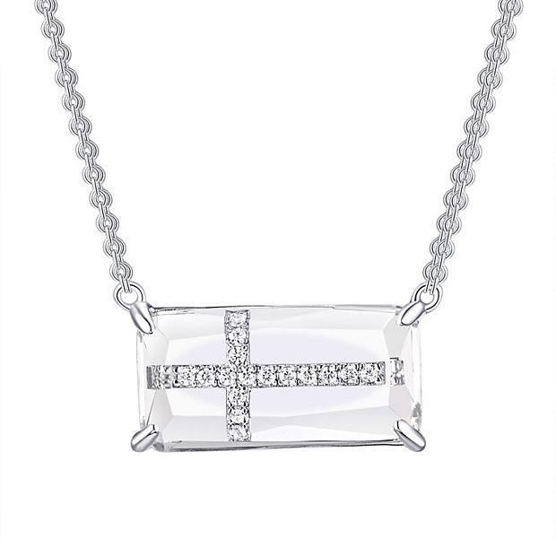 La Lumina Silver-Plated Cubic Zirconia Accent Double Chain Cross