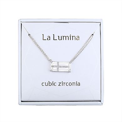 La Lumina Silver-Plated Cubic Zirconia Accent Double Chain Cross Necklace