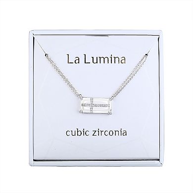 La Lumina Silver-Plated Cubic Zirconia Accent Double Chain Cross Necklace 