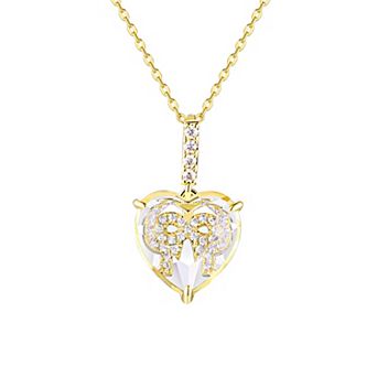 La Lumina 14k Gold Cubic Zirconia Accent Bow Heart Pendant Necklace