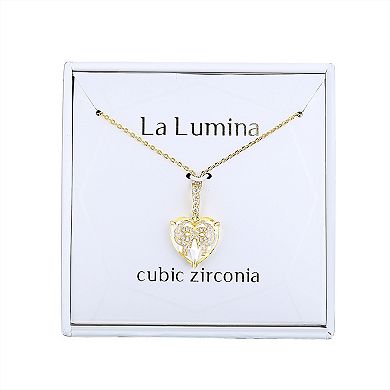 La Lumina 14k Gold Cubic Zirconia Accent Bow Heart Pendant Necklace