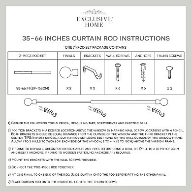 Exclusive Home Rimini 1" Window Curtain Rod and Finial Set