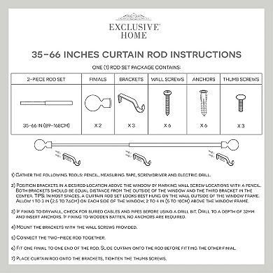 Exclusive Home Clancy 1" Window Curtain Rod and Finial Set