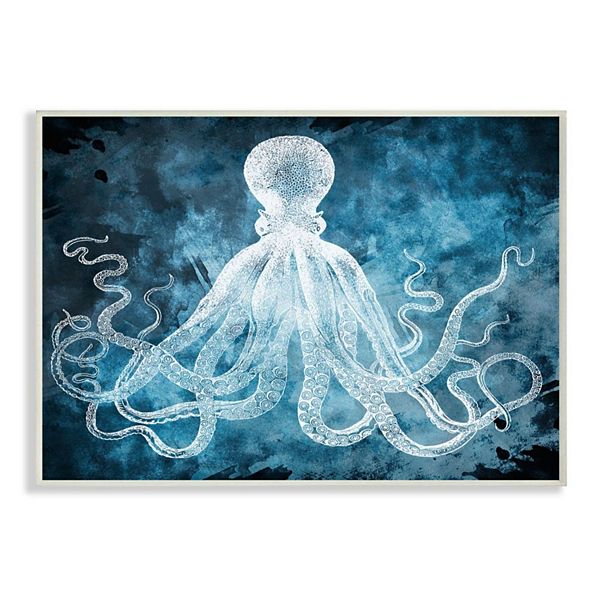Stupell Home Decor Underwater Octopus S Blue White Nautical Design Wall Art - Octopus Home Decor