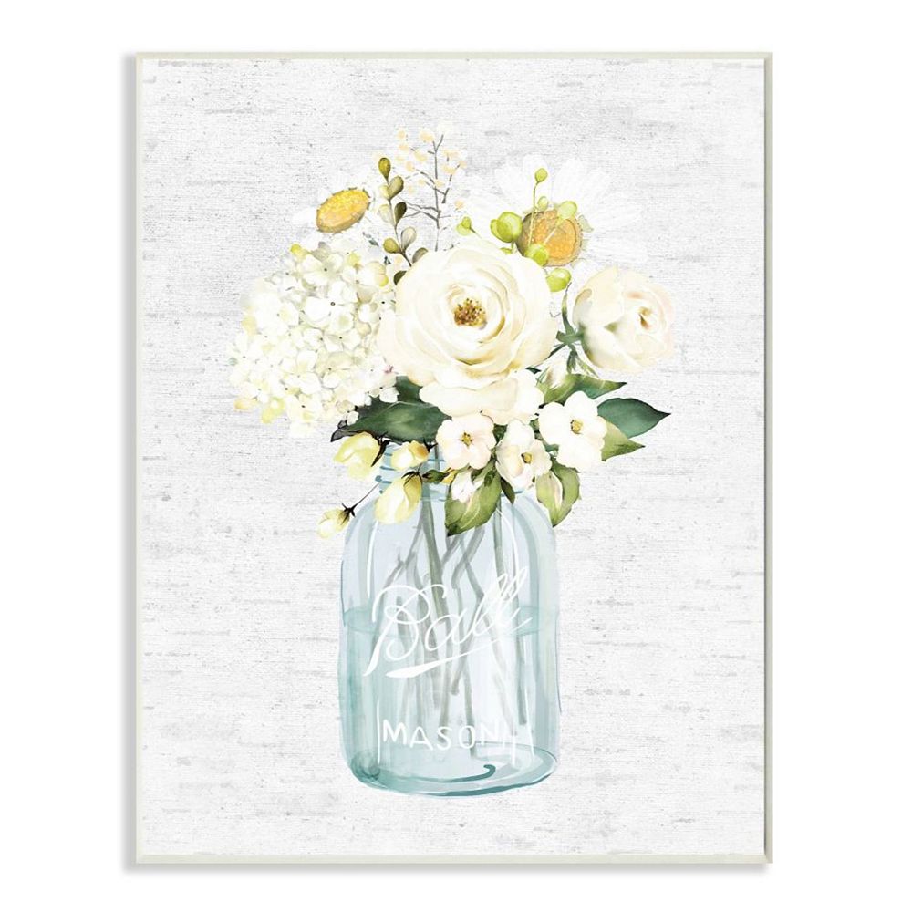 Stupell Home Decor Quaint Spring Floral Bouquet in Simple Blue Jar ...
