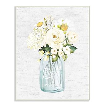 Stupell Home Decor Quaint Spring Floral Bouquet in Simple Blue Jar Plaque Wall Art