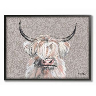 Stupell Home Decor Grumpy White Buffalo on Floral Print Farm Animal Wall Art
