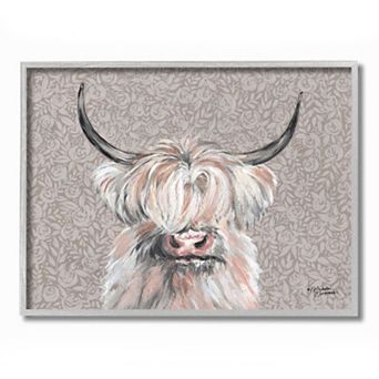 Stupell Home Decor Grumpy White Buffalo on Floral Print Farm Animal Wall Art