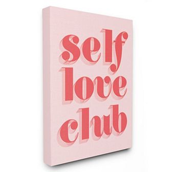 Stupell Home Decor Self Love Club Quote Bold Pink Red Text Color Pop Canvas Wall Art