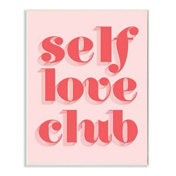 Stupell Home Decor Self Love Club Quote Bold Pink Red Text Color Pop Plaque Wall Art