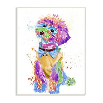 Stupell Home Decor Colorful Fun Pet Dog Portrait Stylish Bichon Design Plaque Wall Art