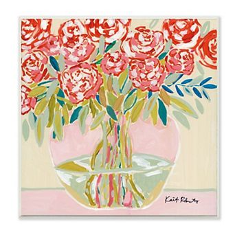 Stupell Home Decor Pink and Red Pastel Floral Still Life Carnation Bouquet Plaque Wall Art