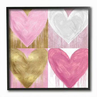 Stupell Home Decor Pink and Gold Glam Hearts Spray Paint Drip Wall Art