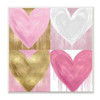 Stupell Home Decor Pink and Gold Glam Hearts Spray Paint Drip Plaque Wall Art