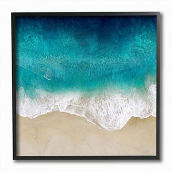 Stupell Home Decor Aerial Tropical Blue Tide at Beach Sea Foam Wall Art - Black Frame