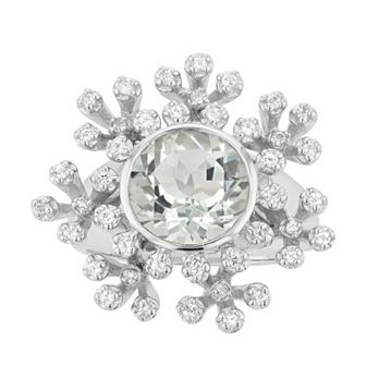 SIRI USA by TJM Sterling Silver Green Amethyst & White Topaz Floral Ring