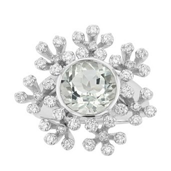SIRI USA by TJM Sterling Silver Green Amethyst & White Topaz Floral Ring