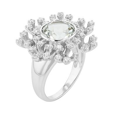 SIRI USA by TJM Sterling Silver Green Amethyst & White Topaz Floral Ring