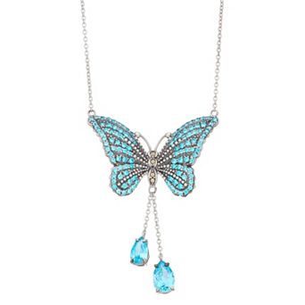 Lavish by TJM Sterling Silver Blue Cubic Zirconia Butterfly Pendant Necklace