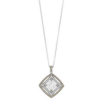 Lavish by TJM Sterling Silver Cubic Zirconia Square Pendant Necklace