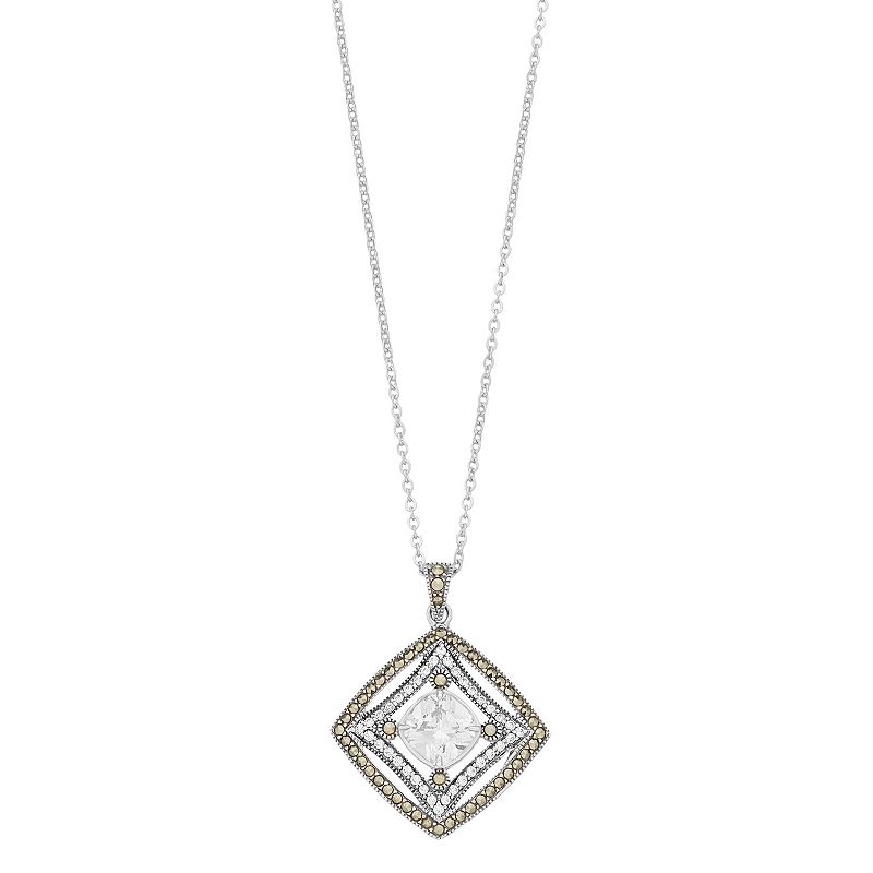 Lavish by TJM Sterling Silver Cubic Zirconia Square Pendant Necklace, Wome