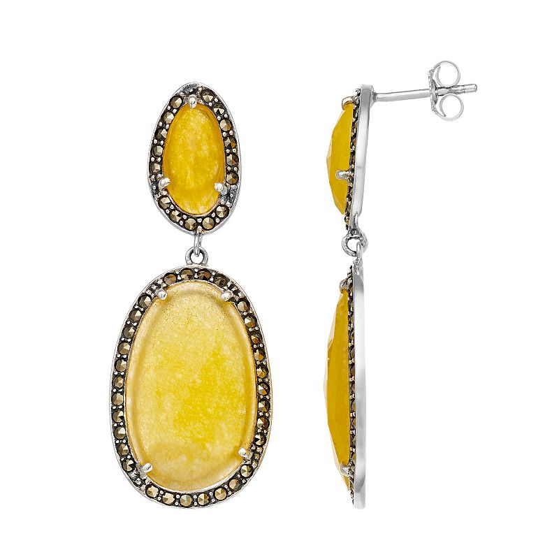 Lavish by TJM Sterling Silver Yellow Quartzite Oval Drop Earrings, Womens