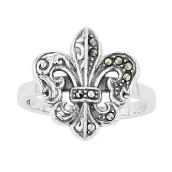 Lavish by TJM Sterling Silver Marcasite Fleur-de-Lis Ring