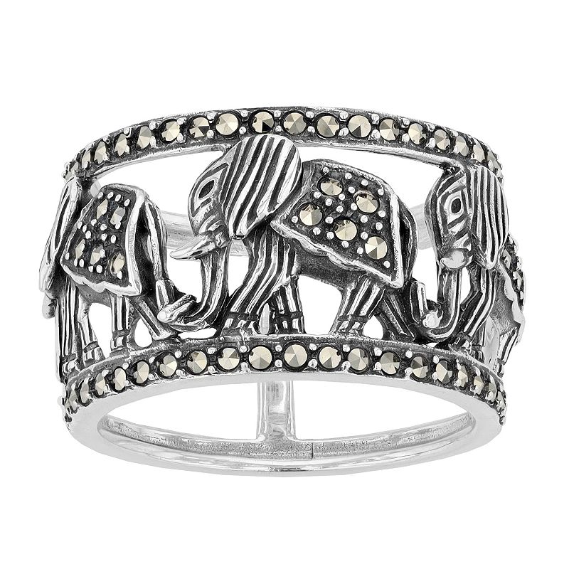 Lavish by TJM Sterling Silver Elephant Band Ring, Womens, Size: 6, Grey