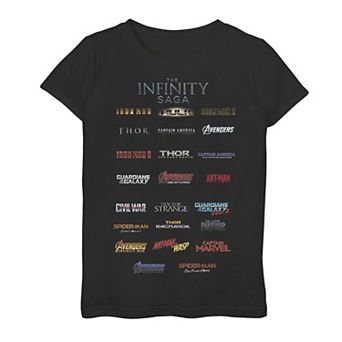 Girls 7-16 Marvel The Infinity Saga Film Logo Stack Graphic Tee