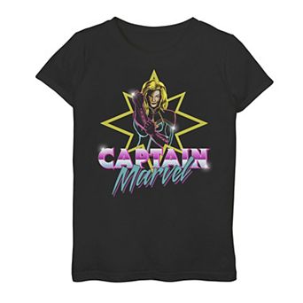 Girls 7-16 Marvel Captain Marvel 80's Style Retro Neon Poster Logo Graphic Tee