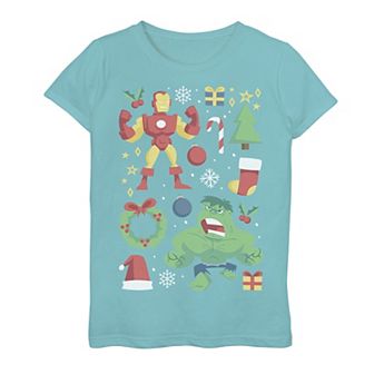 Girls 7-16 Marvel Avengers Iron Man And Hulk Holiday Collage Graphic Tee