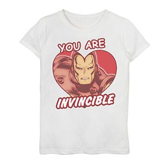 Girls 7-16 Marvel Ironman You Are Invincible Heart Shaped Portrait Graphic Tee