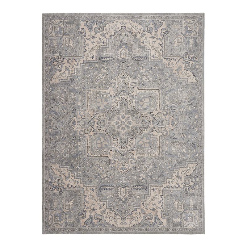 Kathy Ireland Home Moroccan Celebration Ornate Area Rug, Silver, 2X7.5 Ft