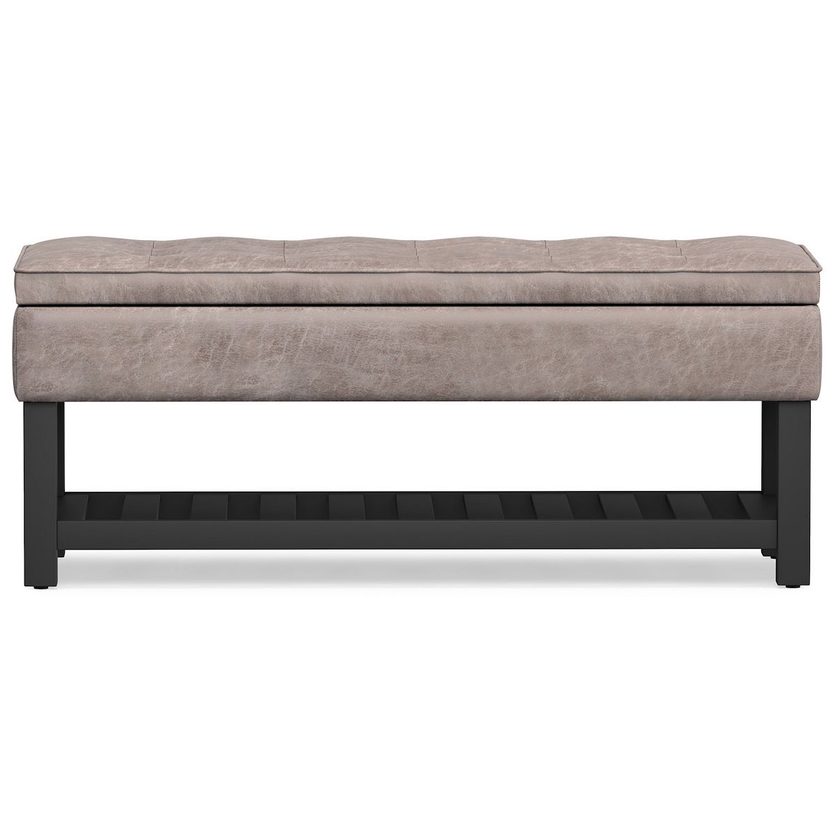 Cosmopolitan storage bench upholstered lid and open base shelf