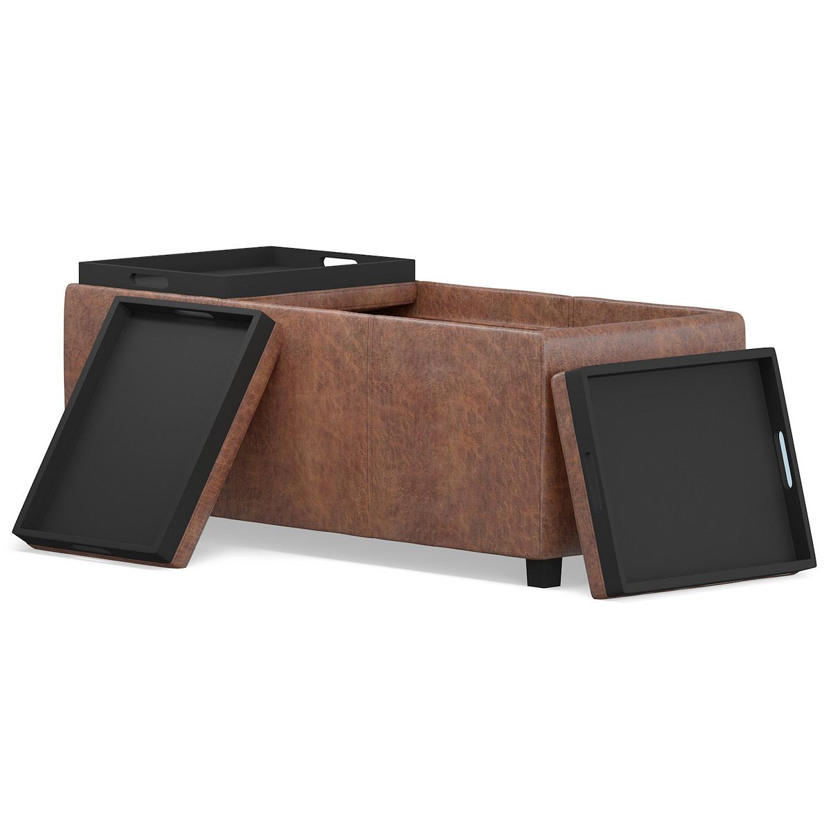 Avalon storage ottoman with lid open showing black interior