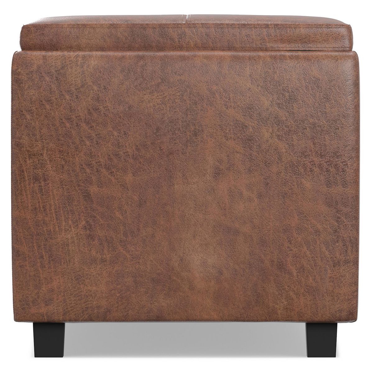 Avalon faux leather storage ottoman back view in brown