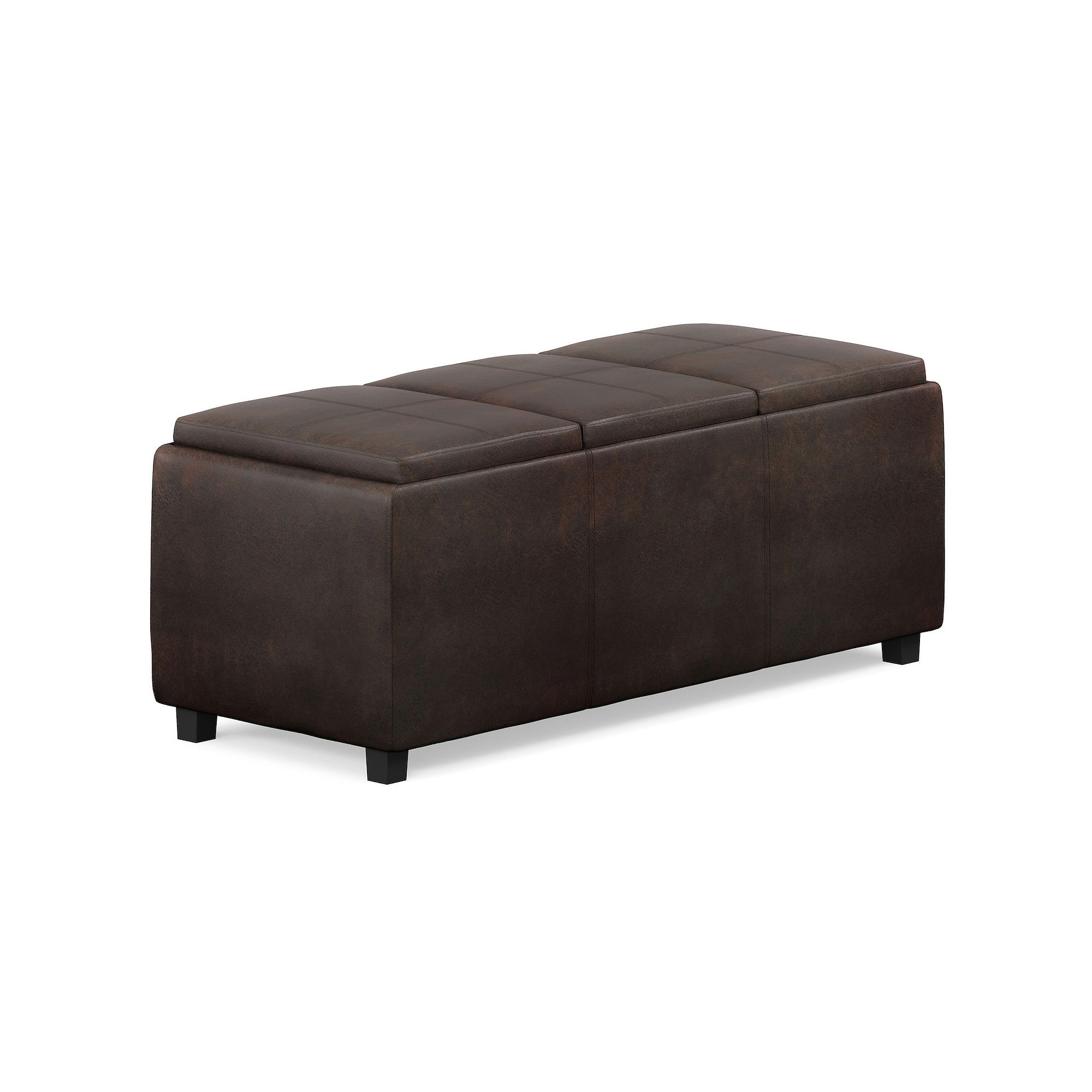 Simpli Home Avalon Faux Leather Storage Ottoman, Distressed Brown