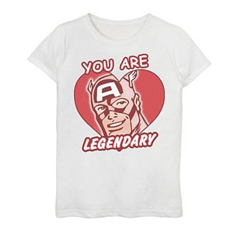 Girls 7-16 Marvel Captain America You Are Legendary Heart Shaped Portrait Graphic Tee