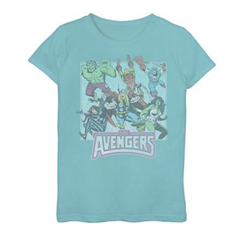 Girls 7-16 Marvel Avengers Classic Group Action Shot Distressed Graphic Tee