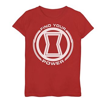 Girls 7-16 Marvel Black Widow Find Your Power Red Logo Graphic Tee