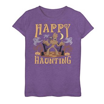 Girls 7-16 Marvel Groot And Rocket Happy Haunting Halloween Graphic Tee