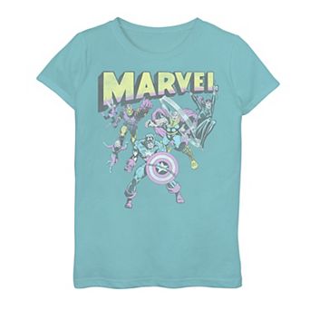 Girls 7-16 Marvel Group Shot Distressed Comic Cover Graphic Tee