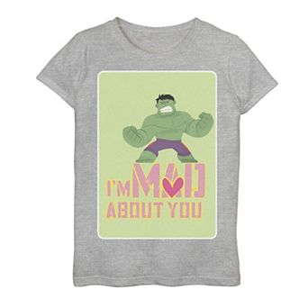 Girls 7-16 Marvel Hulk I'm Mad For You Valentine Card Graphic Tee