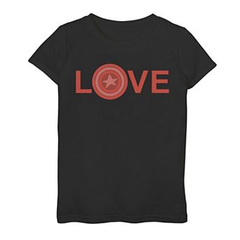 Girls 7-16 Marvel Avengers Pink Love Shield Text Graphic Tee